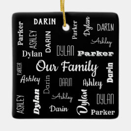 Familie van vier in koele lettertypen keramisch ornament