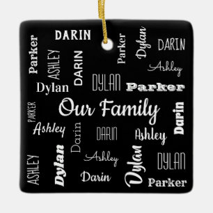 Familie van vier in koele lettertypen keramisch ornament