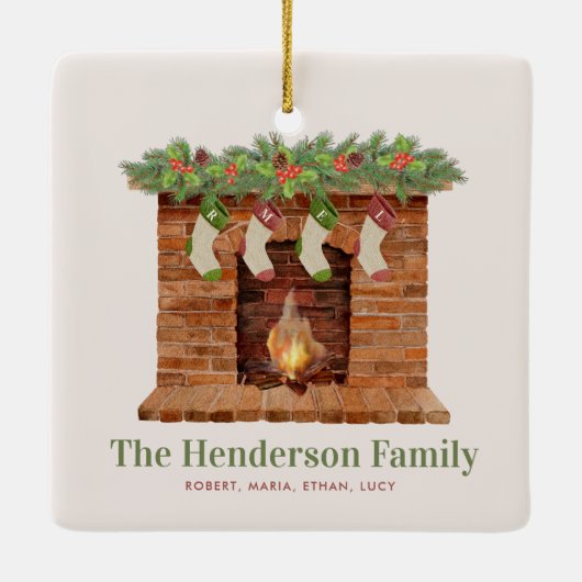 Familie van Vier Kousen Kerstmis Keramisch Ornament (Achterkant)