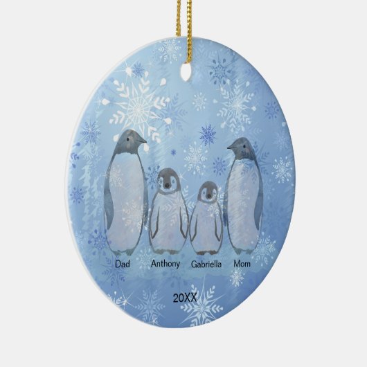 Familie van vier pinguïn met kerstmis keramisch ornament (Rechts)