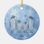 Familie van vier pinguïn met kerstmis keramisch ornament (Voorkant)