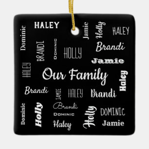 Familie van vijf in koele doopvonten gepersonalise keramisch ornament