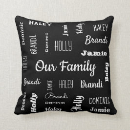 Familie van vijf in koele doopvonten gepersonalise kussen