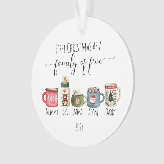 Familie van Vijf Kerst Acryl Ornament (voorkant)