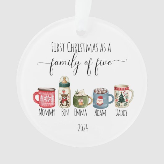 Familie van Vijf Kerst Acryl Ornament (voorkant)