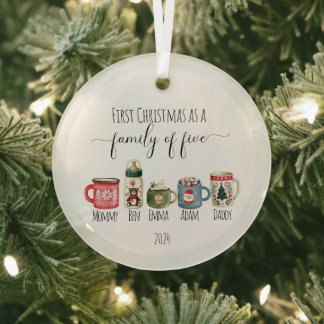 Familie van Vijf Kerst Glas Ornament