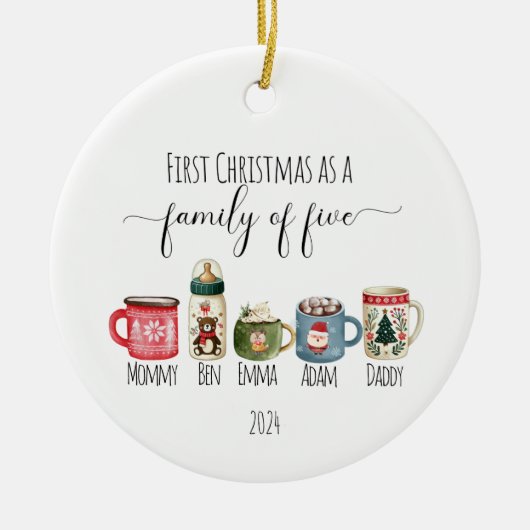 Familie van Vijf Kerst Keramisch Ornament (Voorkant)