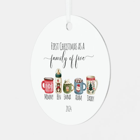 Familie van Vijf Kerst Metalen Ornament (Voorkant links)