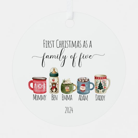 Familie van Vijf Kerst Metalen Ornament (Voorkant)