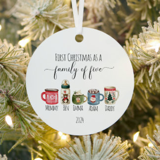 Familie van Vijf Kerst Metalen Ornament