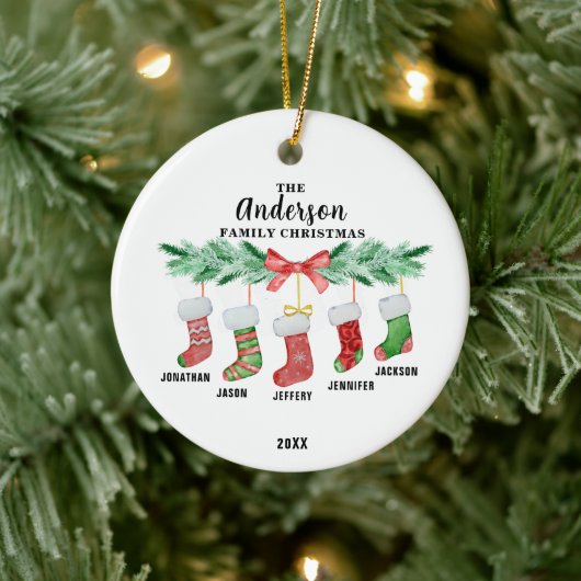 Familie van Vijf Kerstmis Kous Gepersonaliseerd Keramisch Ornament (Boom)