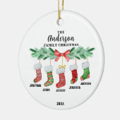 Familie van Vijf Kerstmis Kous Gepersonaliseerd Keramisch Ornament (Links)