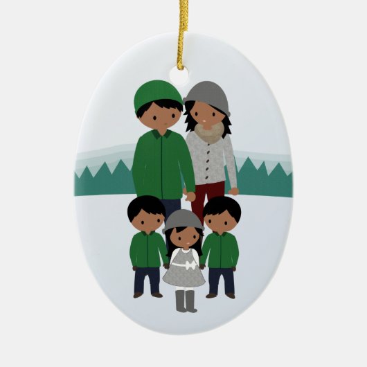 familie van vijf kerstversiering keramisch ornament (Voorkant)