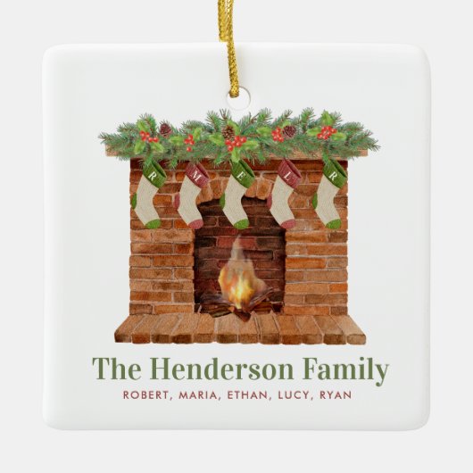 Familie van Vijf Kousen Kerstmis Keramisch Ornament (Voorkant)