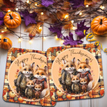 Familie van vossen Happy Thanksgiving Pumpkins Pla