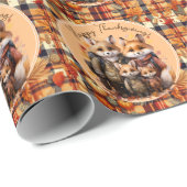 Familie van vossen Happy Thanksgiving Pumpkins Pla Cadeaupapier (Rol Hoek)