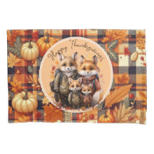 Familie van vossen Happy Thanksgiving Pumpkins Pla