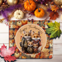 Familie van vossen Happy Thanksgiving Pumpkins Pla