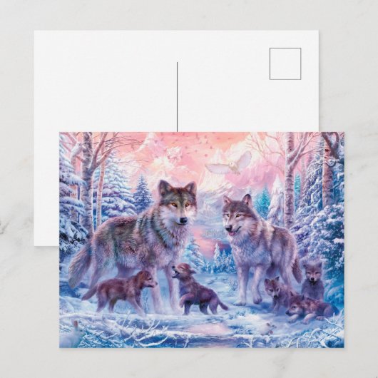 Familie van wolven schilderen briefkaart (Voorkant / Achterkant)