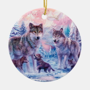 Familie van wolven schilderen keramisch ornament