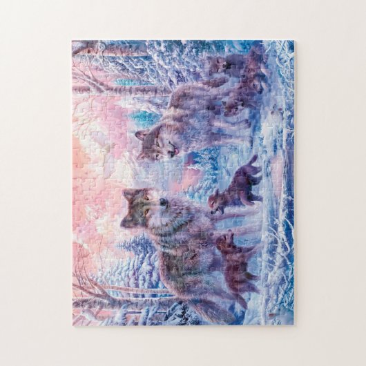 Familie van wolven schilderen legpuzzel (Verticaal)