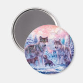 Familie van wolven schilderen magneet (Voorkant / Achterkant)