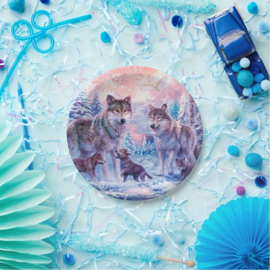 Familie van wolven schilderen papieren bordje (Feest)