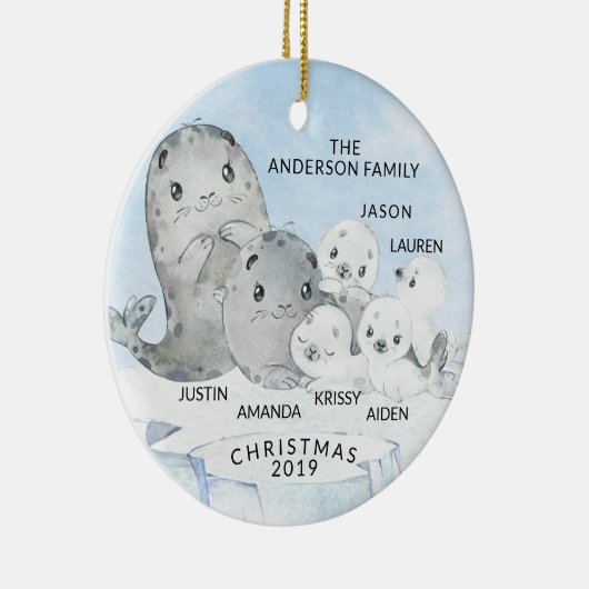 Familie van zegels met 6 kerst keramisch ornament (Rechts)