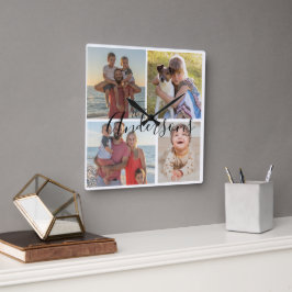 Familie Vier Foto-acrylic wandkast Vierkante Klok