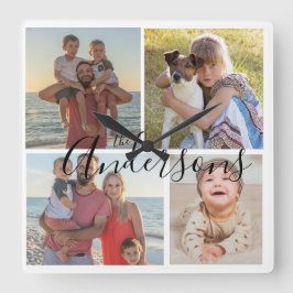Familie Vier Foto-acrylic wandkast Vierkante Klok