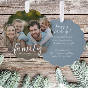 Familie Vrede Liefde Vreugde Aangepaste Kerstmis F Ornament Kaart