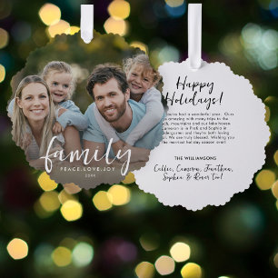 Familie Vrede Liefde Vreugde Aangepaste Kerstmis F Ornament Kaart
