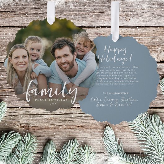 Familie Vrede Liefde Vreugde Aangepaste Kerstmis F Ornament Kaart