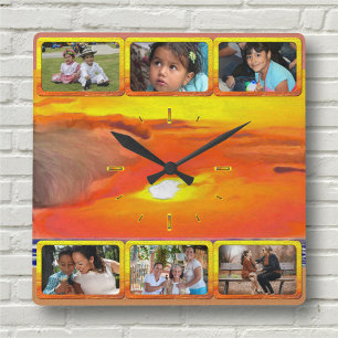 Familie, vrienden foto collage Zonsondergang 2443 Vierkante Klok