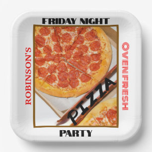 Familie Vrijdagavond Pizza Party Naam Foto Papieren Bordje