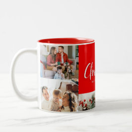 Familie Vrolijk Kerstfeest Gelukkig Nieuwjaar 4 fo Tweekleurige Koffiemok