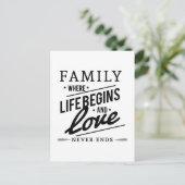 Familie waar het leven begint en liefde nooit eind briefkaart (Staand voorkant)