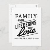 Familie waar het leven begint en liefde nooit eind briefkaart (Voorkant / Achterkant)