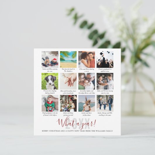Familie Wat Een Jaar Onderschriften 12 Foto Collag Feestdagenkaart (Staand voorkant)