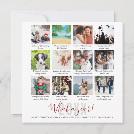 Familie Wat Een Jaar Onderschriften 12 Foto Collag Feestdagenkaart (Voorkant)