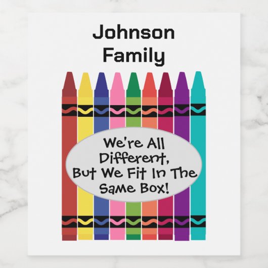 Familie We zijn allemaal verschillend plezier, maa Wijn Etiket (Enkel label)