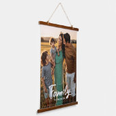 Familie White Script Foto-overlay Monogram Hangend Wandkleed (Gebogen)