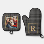 Familie Winter Grijs Geplaatst Custom Monogram & F Ovenwant & Pannenlap Set (Voorkant)