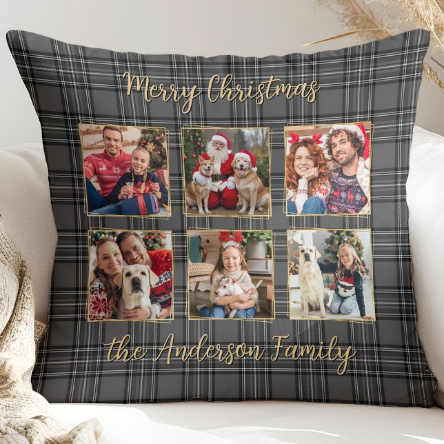 Familie Winter Plaid Grijs Goud Custom Photo Colla Kussen (Creator heeft geüpload)