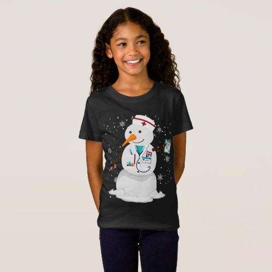 Familie Winter Santa Snowman Verpleegster Kerstboo T-shirt (Voorkant volledig)