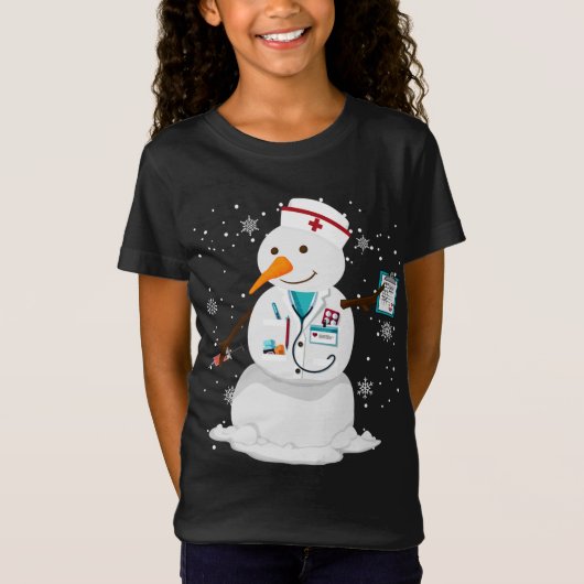 Familie Winter Santa Snowman Verpleegster Kerstboo T-shirt (Voorkant)