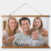 Familie witte overlay naam gepersonaliseerde foto hangend wandkleed (Voorkant)