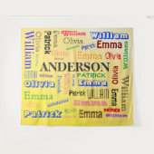 Familie woord wolk gestileerde gele achtergrond wandkleed (Voorkant (horizontaal))