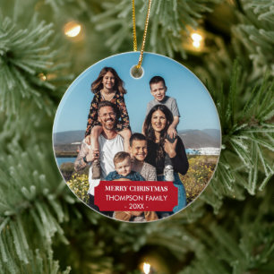 Familie Xmas Fotoportret Kerstmis Keramisch Ornament