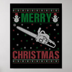Familie Xmas Pyjama bijpassende kettingzaag Lelijk Poster